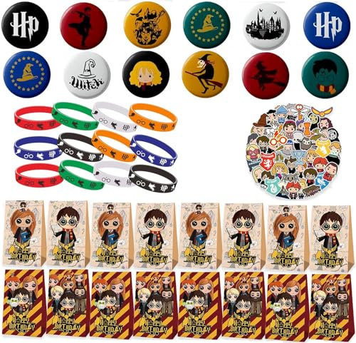 86 Pcs Harry Cadeau D'anniversaire pour Enfants, Bracelets en Silicone, Harry Sac Cadeau, Stickers pour Enfant, Badge Rond Cartoon, Faveurs d'anniversaire pour Enfants Cartoon