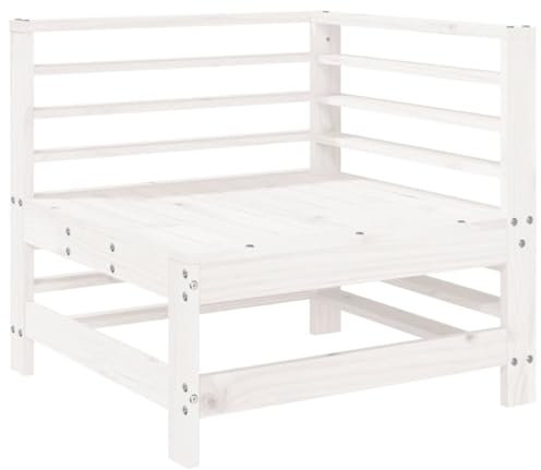vidaXL Garten Ecksofa, Modular Gartenmöbel, Sofa Lounge Sessel für Garten Terrasse Balkon, Gartensofa Gartensessel, Weiß Massivholz Kiefer