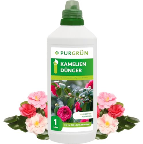 Purgrün® Kameliendünger 1 Liter – Organisch-mineralische Rezeptur – Premium-Flüssigdünger mit Spurennährstoffen – NPK 8+8+6 – Mit Guano & Aqua Plus – Für strahlende Blüten