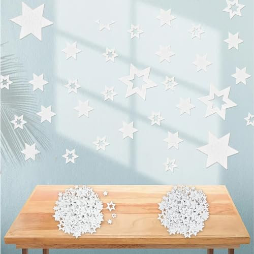 100 Stück Weiß Sechszackiger Holzsterne, Sterne Streudeko, Konfetti Holzdeko,Tisch Deko Ideal als Weihnachtsdeko Tischdeko, für Babyparty DIY Handwerk Verzierungen Hochzeit Party