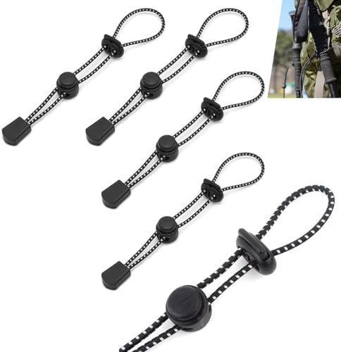 DraCra 5er Pack Rucksackgurte, Schwarz, Elastisches Seil, Kunststoffschnalle, Ideal für Camping, Wandern, Jagd & mehr