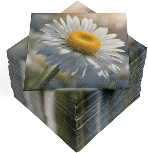 HEKU 100 Servietten, 3-lagig, 33x33cm, Margeriten I Saugstark und praktisch verpackt I Breite Auswahl I Ideal für besondere Anlässe