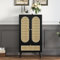 Merax Kommode mit 2 Türen und 1 Schubladen, Modern Highboard Küchenschrank Bücherschrank, Badezimmerschrank aus Holz mit Rattan Türen, für Schlafzimmer & Wohnräume & Büro, Schwarz, 60 x 40 x 110,5 cm