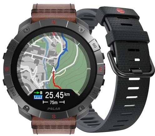 Montre Polar Grit X2 Pro Titan : Ultra robuste et performante, outils de Navigation avancés, détection de paramètres biologiques, suivi de l'entraînement et de la FC Avec Bracelet en Cuir en Plus.