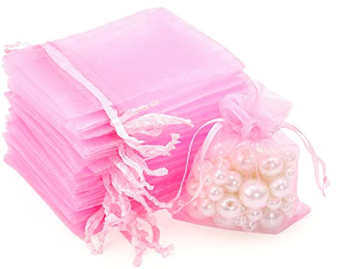 G2PLUS Rosa Organzasäckchen, 7x9cm Kleine Geschenk Organzabeutel, 50 Stück Organza-Beutelchen mit Kordelzug Sie als Hochzeit Bonbonsbeutel, Schmuckbeutel, Geschenkbeutel