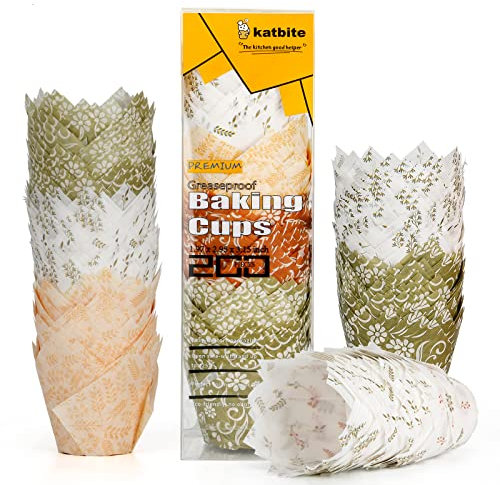 katbite Tulpen Muffinförmchen 200 stk. cupcake bagekopper til fest bryllup fødselsdag, muffinform