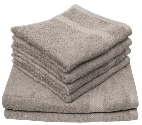 Dyckhoff 6-TLG Frottier Handtuch Set Planet, 4 Handtücher (50x100cm) 2 Duschtücher (70x140cm), Taupe