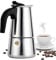 GEEZY 2 Cup Espresso Pot Italian Coffee Shot Maker Moka Pot Cooker Gas Electric Ceramic Stovetop Stainless Steel Portable Silver 100ml