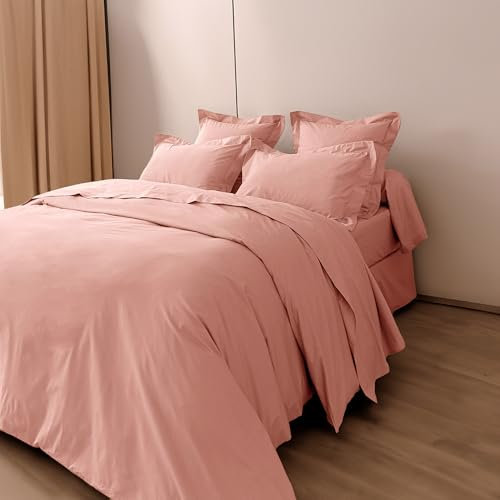 Housse de Couette Percale de Coton peigné Julian Toutes Dimensions Coton Pur (Rose Poudré, Housse de Couette 240 x 220 cm lit 2 Places)