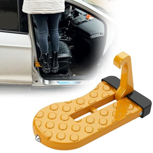 YQINGQ Pédale de Porte de Voiture pour SUV, Marchepied de Porte de Voiture avec Marteau de Sécurité Pliante Alliage D'aluminium Crochet Pédale Porte,Orange