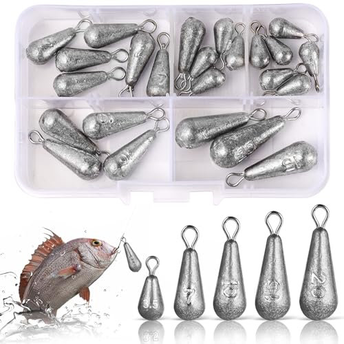 Annyswit 24 Pcs Fishing Weights Sea Fishing Sinkers Mixed 3.5g 7g 10g 15g 20g Deep Sea Fishing Weights Iron Sinkers Weights with Swivel for Deep Water & Floating