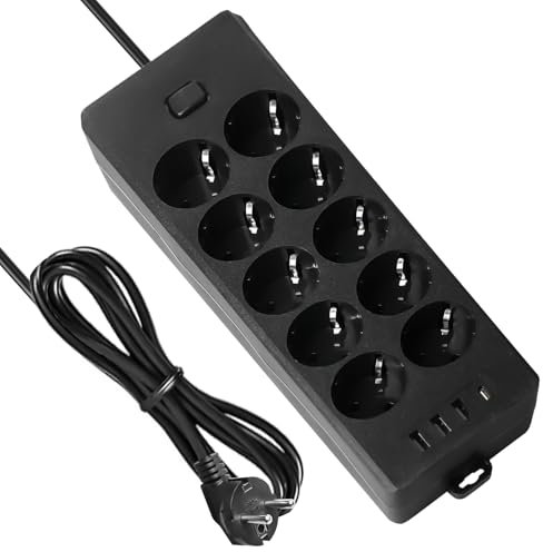 GOMETY Regleta plana de 10 enchufes, regleta USB con protección contra sobretensiones con 10 enchufes planos de CA, 3 cargadores USB y 1 conector tipo C, regleta con cable de 2 m (CE-4)