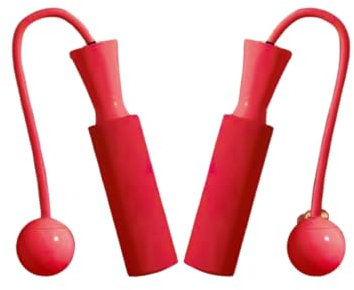 KiwiPower Seilloses Springseil, Schnurloses Springseil mit 30 mm Gewichteten Kugeln, Einstellbares Kabelloses Fitness Seil für Männer Frauen Kinder, Indoor & Outdoor Training (Red)