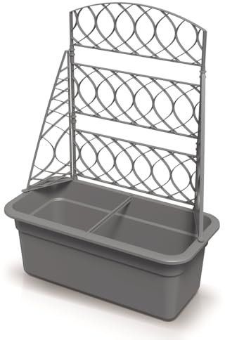 Blumenkasten Blumentopf Rankkasten Pflanzkübel Blumenkübel 58 cm mit Rankgitter Hochbeet mit Spalier Pergola Rankhilfe Höhe 80 cm Grau