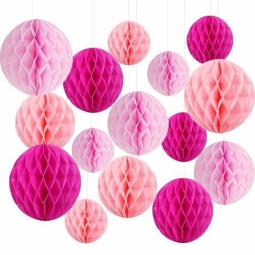 15 Stück Papier Wabenbälle, Rosa Seidenpapier Honeycomb Balls Hellrosa Hängende Wabenbäll Party Dekoration für Geburtstag Hochzeit Graduierung Baby Shower 6/8/10inch