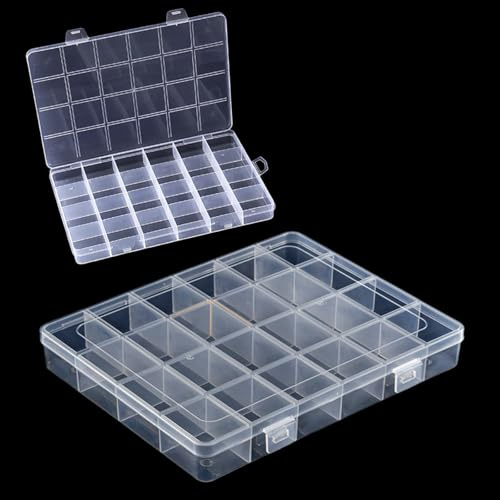 hurifeng 1 Stück 24-Fächer Sortierbox aus Transparentem Plastik, Aufbewahrungsbox für Kleinteile wie Schmuck, Schrauben, Handwerksmaterialien und Angelzubehör