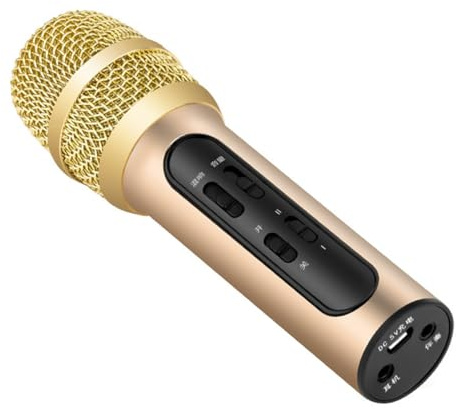 Kisangel Handheld Condenser Singing Microphone Sound Card for Mobile Phone, Gold Wireless Microphone Kit for Live Streaming and Karaoke