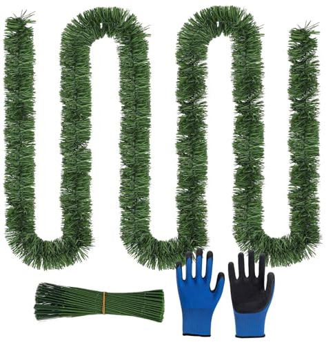 ZHYUGOYA 20M Ghirlanda Natalizia Verde, Ghirlanda Natalizia Artificiale per Porta Scale, DIY Ghirlanda Natale con Guanti Filo Metallico, Decorazioni Natalizie Lunghe in PVC (20m)
