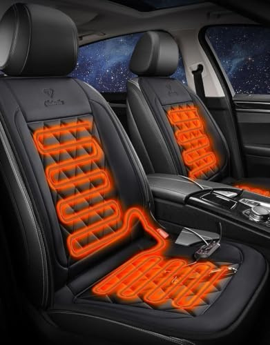 Buybai Droyek Comfortable Leather Heated Seat Cushion,Universal Seat Cover Pad,Soft Car Seat Covers with Full Back Seat Protector Pure Black 1PCS For Winter