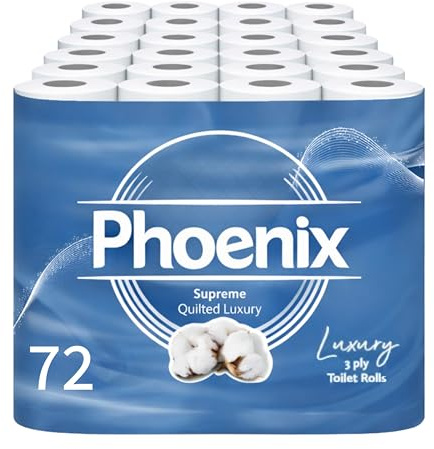 Phoenix Toilet Rolls – 72 Pack | 3 Ply Supreme Unscented Toilet Paper | Bulk Buy, Soft, Quilted, Sustainably Sourced, Eco- Friendly Luxury Bathroom Tissue