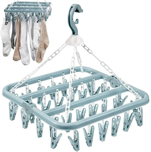 PARENCE - Séchoir à Linge Suspendu avec 32 Pinces – Cintre Multifonction pour Chaussettes, sous-Vêtements et Petits Vêtements – Gain de Place – Bleu