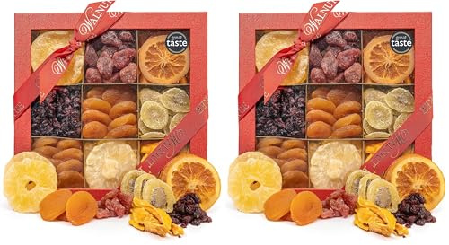 Walnut Tree – Dried Fruit Gift Box – Handpacked in the UK with Pineapple, Strawberry, Orange, Cherry, Apricot, Kiwi, Mango – Vegan, Vegetarian, Halal, Kosher, Gluten Free Diets – 650g (Pack of 2)