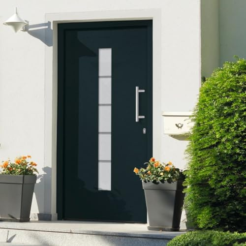 Porta di casa, 100 x 210 cm, in alluminio e PVC, antracite, con serratura di sicurezza a 5 vie e vetri ISO