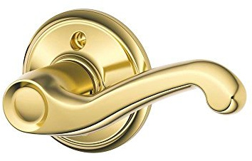 Schlage F170 FLA 605 RH Right Handed Flair Door Lever, One Sided Non-Turning Dummy Door Handle, Bright Brass