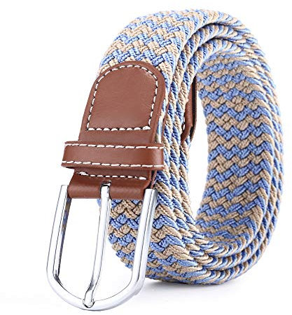 BOZEVON elastischer gewebter Gürtel - Mehrfarbiger elastischer geflochtener Stretchgewebe-Gürtel für Herren Damen Blaues Khaki