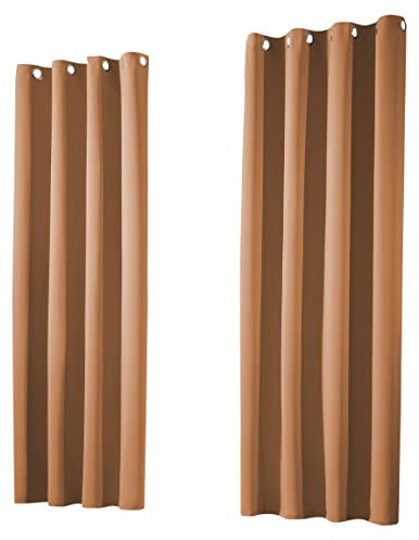 heimtexland ® 1 Paar Thermo- Verdunklungsgardinen Ösenschal Vorhänge Verdunkelnd Isolierend Blickdicht Verdunkelungsvorhänge HxB 160x135 Camel Braun Typ139
