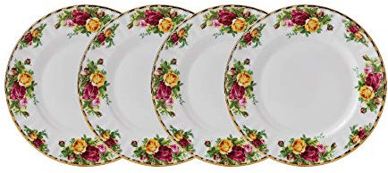Royal Albert Old Country Roses 40034980 - Juego de 4 platos de porcelana fina (20 cm), color blanco
