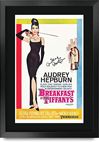 HWC Trading Breakfast at Tiffany's Audrey Hepburn Geschenke Geducktes Signiertes Autogramm Foto für Fans von Film Memorabilien - A3 Gerahmt