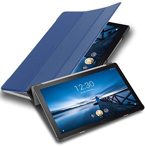 Cadorabo Funda Tableta para Lenovo Tab P10 (10.1 Zoll) in Azul Oscuro Jersey – Cubierta Proteccíon Bien Fina en Cuero Artificial en Estilo Libro con Auto Wake Up e Función de Suporte