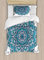 ABAKUHAUS Blauer Mandala Bettbezugs Set für Einzelbetten, Curly Osten Blume, Milbensicher Allergiker geeignet mit Kissenbezug, 130 x 200 cm, Grün Teal
