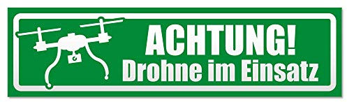 Kiwistar - Autoaufkleber - Achtung Drohne im Einsatz invertiert - Hinweis Sticker selbstklebend für Kfz, Fahrrad, PKW, LKW - Auto Aufkleber Heckscheibe, Stoßstange
