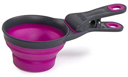 Dexas Pets KlipScoop Pelle à nourriture pliable pour croquettes de chien et clip pour sac de nourriture, capacité de 1 tasse, fuchsia