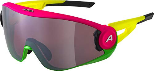 ALPINA 5W1NG Q - Verspiegelte, Kontrastverstärkende & Beschlagfreie Sport- & Fahrradbrille Mit 100% UV-Schutz Für Erwachsene, pink-green-yellow matt, One Size