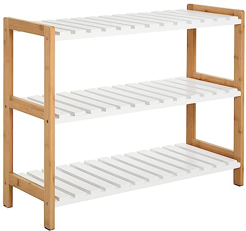 HOMCOM 3-Tier Shoe Rack Wood Frame Slatted Shelves Spacious Open Hygienic Storage Home Hallway Furniture Family Guests 70L x 26W x 57.5H cm - Natural