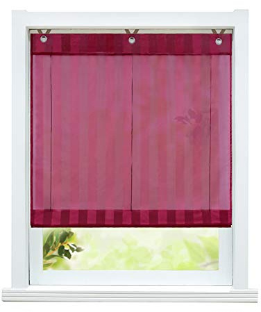 ESLIR Raffrollo ohne Bohren Raffgardinen mit Ösen Ösenrollo Modern Gardinen Halbtransparent Vorhänge Streifen Muster Rot BxH 60x140cm 1 Stück
