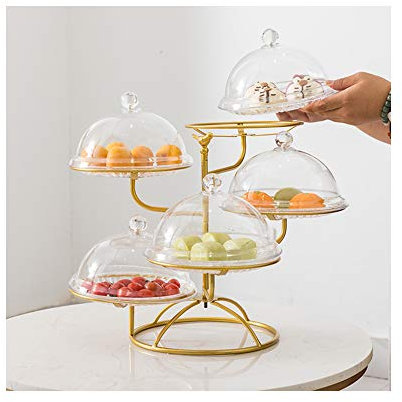 FJSC Support à Gâteau en Métal Multifonction 5 en 1 avec Plateau De Trempage à Couvercle en Dôme, Bol à Punch, Bol à Salade, Serveur à Chips Et Trempette, Support De Service, Dôme Alimentaire