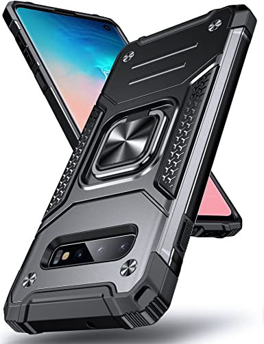 DASFOND Armor Hülle für Samsung Galaxy S10 Case Militär Stoßfest Handyhülle [Upgrade 2.0] 360 Grad Metal Ring Halter Ständer Schutzhülle [für Handyhalterung Auto Magnet], Schwarz