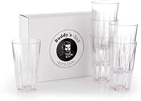 Buddy´s Bar - 6er Set, Hochwertige 0,4 Liter Tritan Kunststoff Trinkgläser, BPA frei, Kristallglas-Optik, bruchfeste Mehrweg-Gläser, wiederverwendbar und spülmaschinenfest, 400 ml