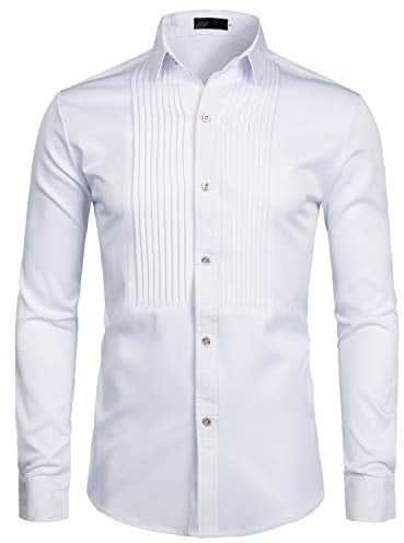 PARKLEES Chemise de smoking à manches longues pour homme Coupe ajustée