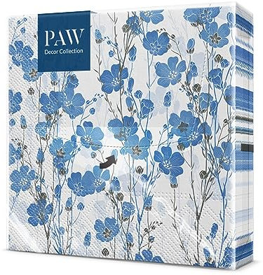 PAW - Servietten 3-lagig (33 x 33 cm) I 20 Stück I Perfekt für Geburtstage, Partys, Hochzeiten, Kommunion und Feiern I Papierservietten Bunt - Blumen, Frühling, Sommer, Wiese I Farbe: Flax Plants