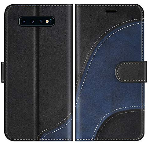 BoxTii Hülle für Galaxy S10, Leder Handyhülle für Samsung Galaxy S10, Ledertasche Klapphülle Schutzhülle mit Kartenfächer und Magnetverschluss, Schwarz