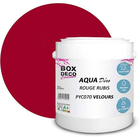 BOX DECO COULEURS Aqua Deco Acryl-Wandfarbe Samt-Optik, 2,5 l, Rubinrot