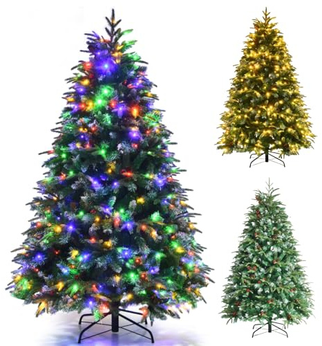 GYMAX Premium Hinged Artificial Tree, 5/6FT Christmas Tree with Ornaments Pinecones & Red Berries, Xmas Traditional Decoration for Indoor Décor (150cm), Green