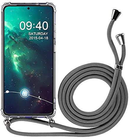 CoolGadget Hülle mit Band Kordel in Grau Für Samsung Galaxy S7 Edge Handykette Case [Kantenschutz] in Transparent Für Samsung S7 Edge