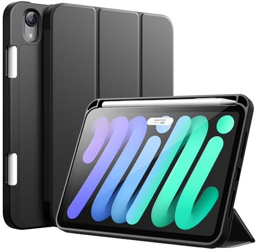 JETech Coque pour iPad Mini (A17 Pro, Modèle 2024, 7ème Génération) / Mini 6 (8,3 Pouces, Modèle 2021, 6ème Génération) avec Porte-Stylet, Étui Mince Tablette avec Dos en TPU Souple (Noir)