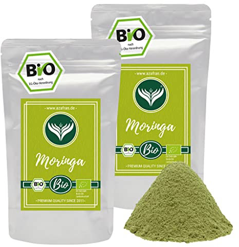 Azafran BIO Moringa Pulver ohne Zusätze, 100% Oleifera gemahlen, Moringapulver aus den Blättern vom indischen Wunderbaum 500g